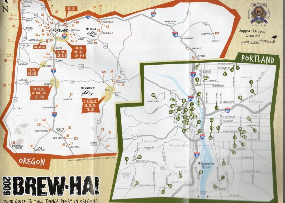 mapa de cerveseries a Portland Oregon 