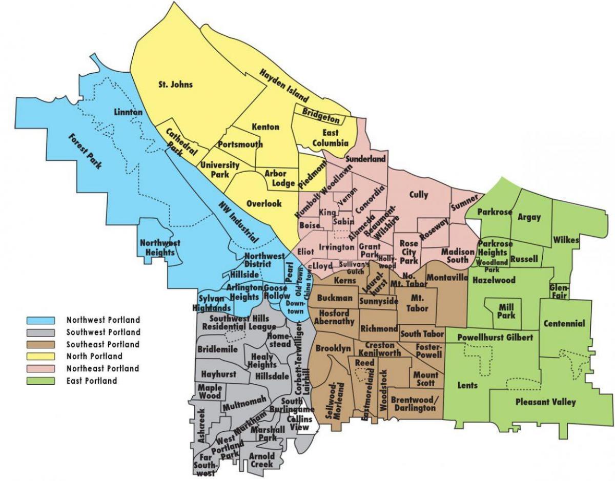Portland Oregon barri mapa