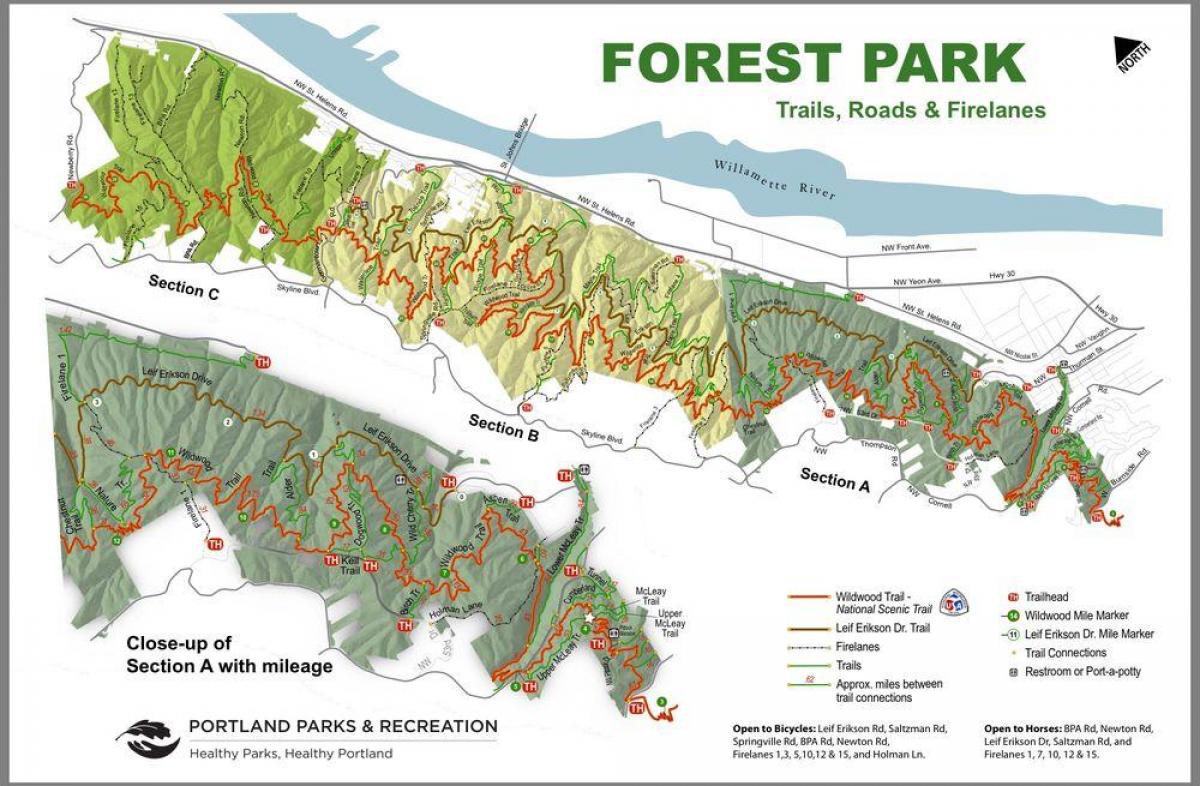 mapa del Parc Forestal de Portland Oregon