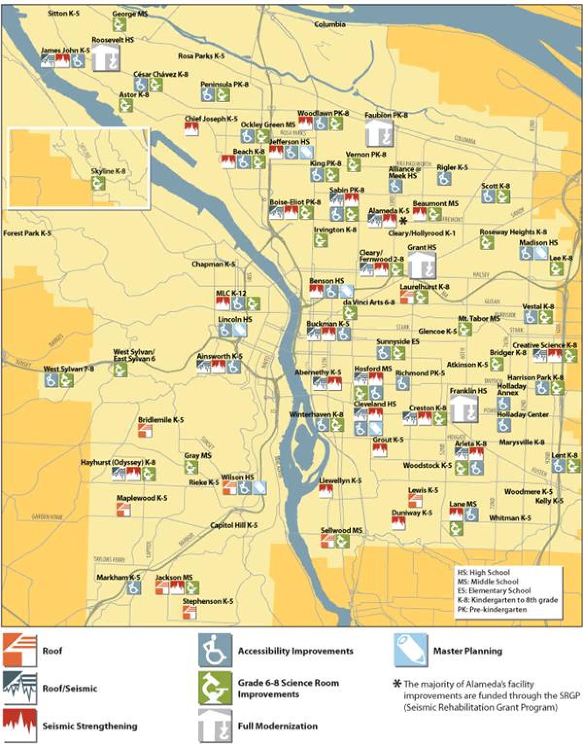 Portland les escoles públiques límit mapa