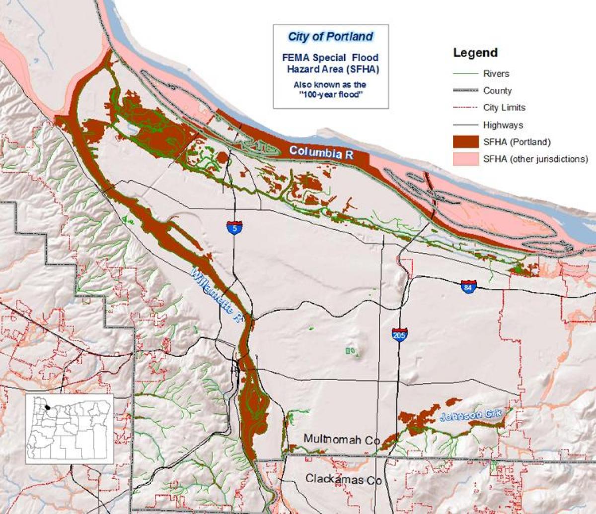 Portland Oregon inundació mapa