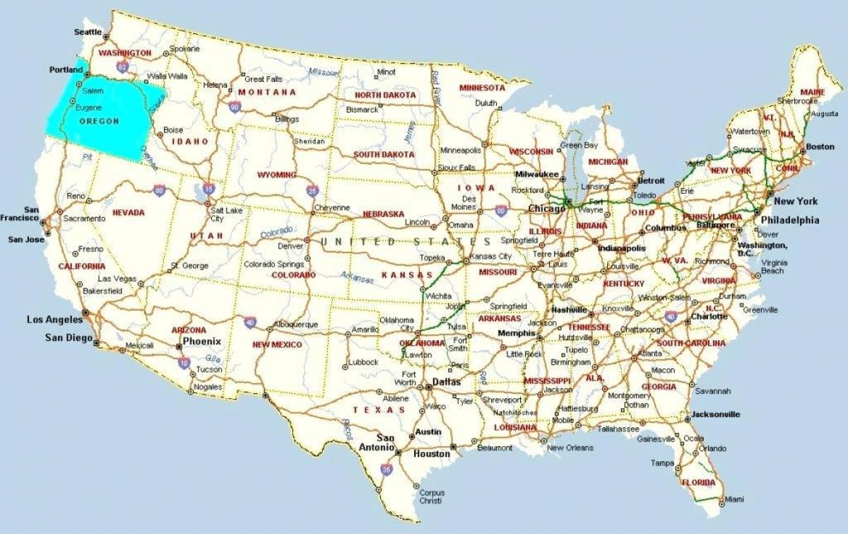 Portland Oregon al mapa dels estats UNITS d'amèrica
